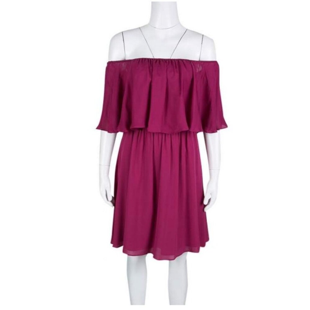 Alice + Olivia Silk Off Shoulder Purple Tired Mini Dress Sz S Party Wedding
